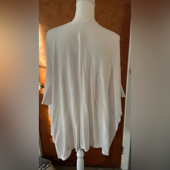 Women’s White Open Front Cardigan Cuffed 1/2 Sleeve And Each Slits On Side - Picture 7 of 7